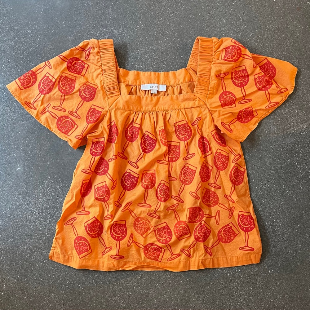 Orange Top with Red Wine Glass Print
